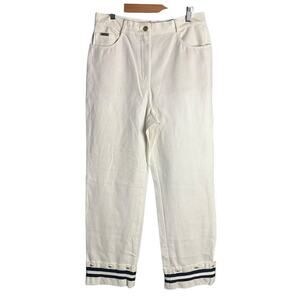 St. John Sport Striped Cuff Straight Jeans White Size 8